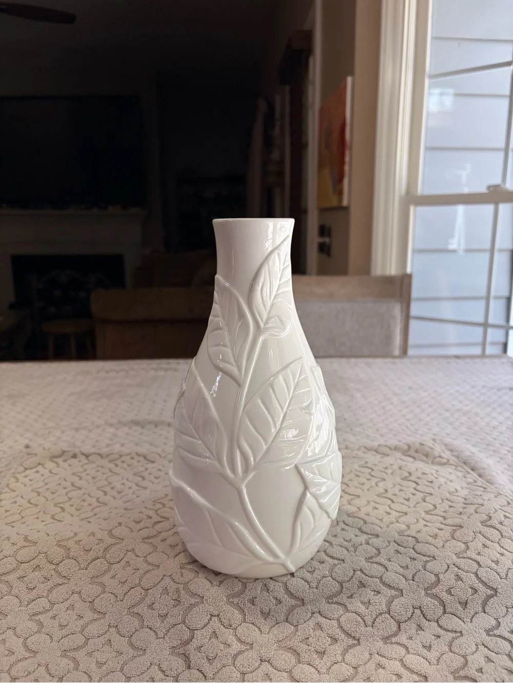 Louis Comfort Tiffany & Co. Cream White Gloss Leaf  Collection Bone China Vase